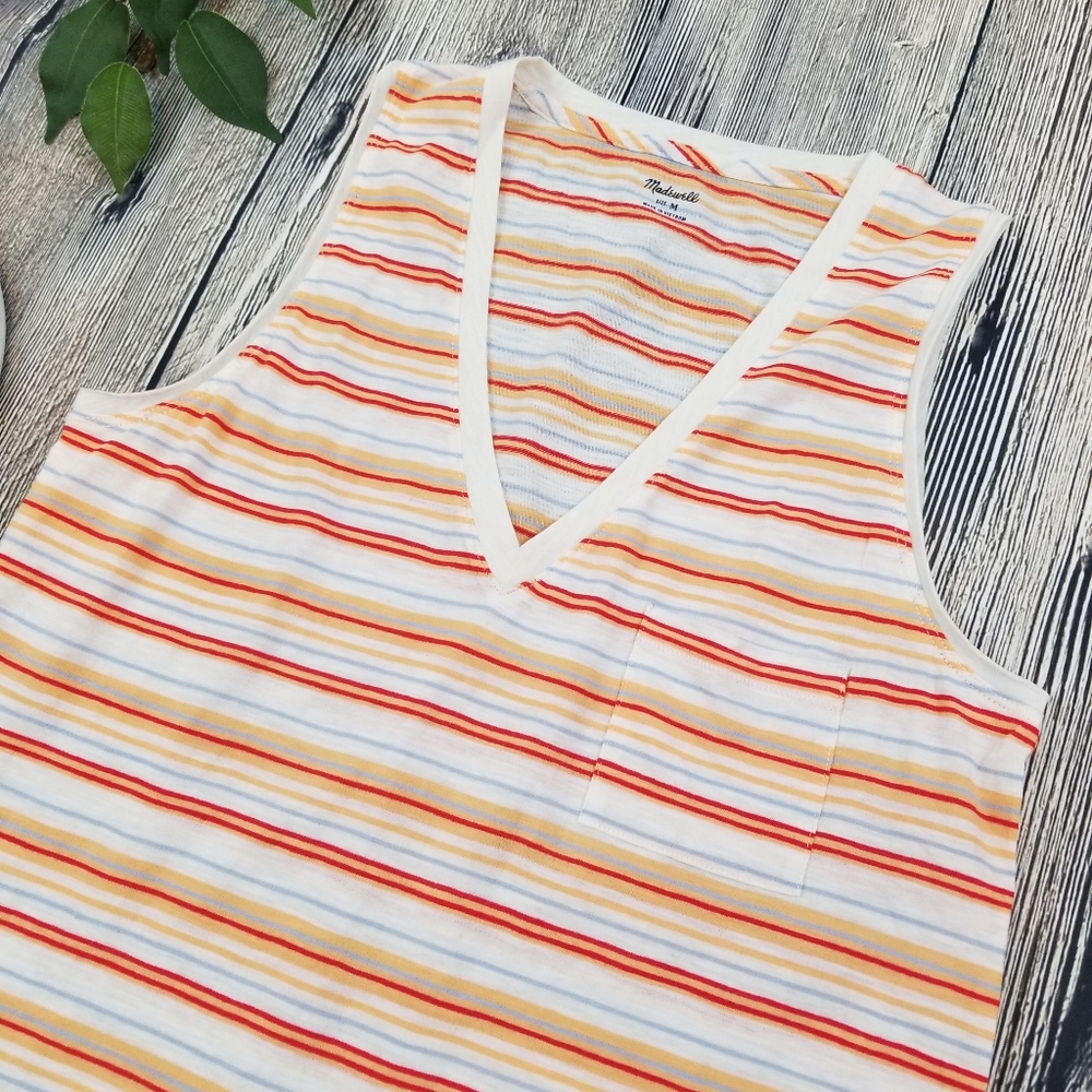 Madewell NWT V Neck Fieldgate Stripe Pocket Tank - Picture 3 of 7